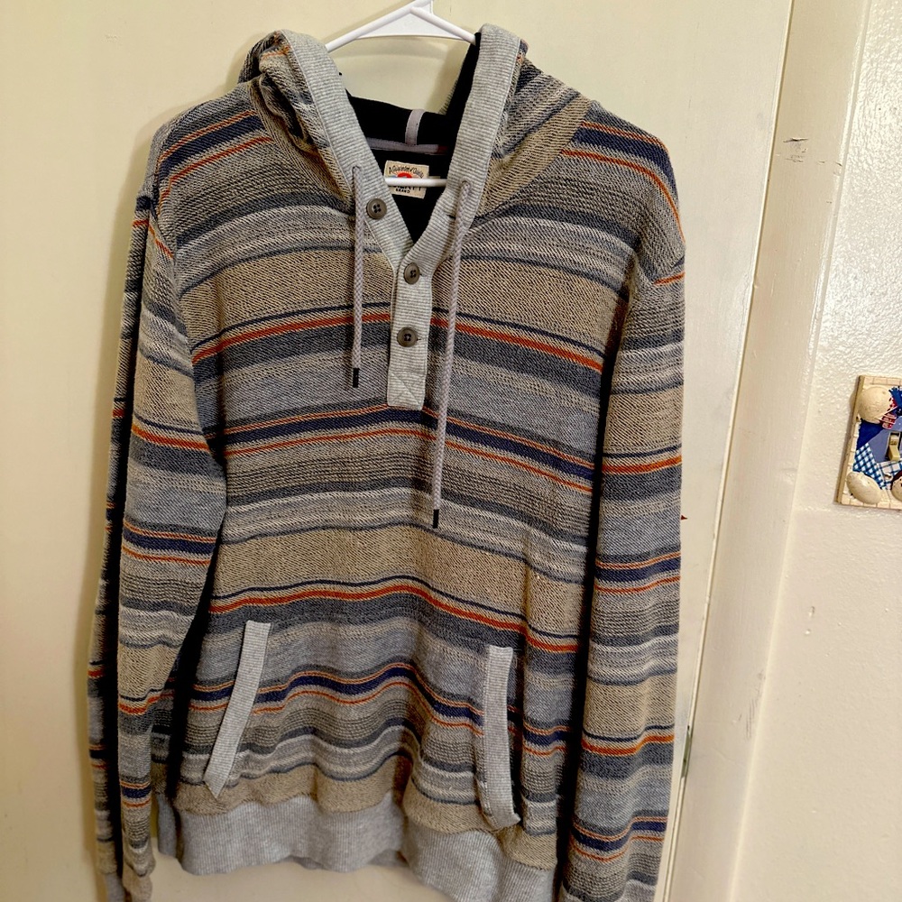 Faherty Brand Striped Campfire Pullover Hoodie Size L